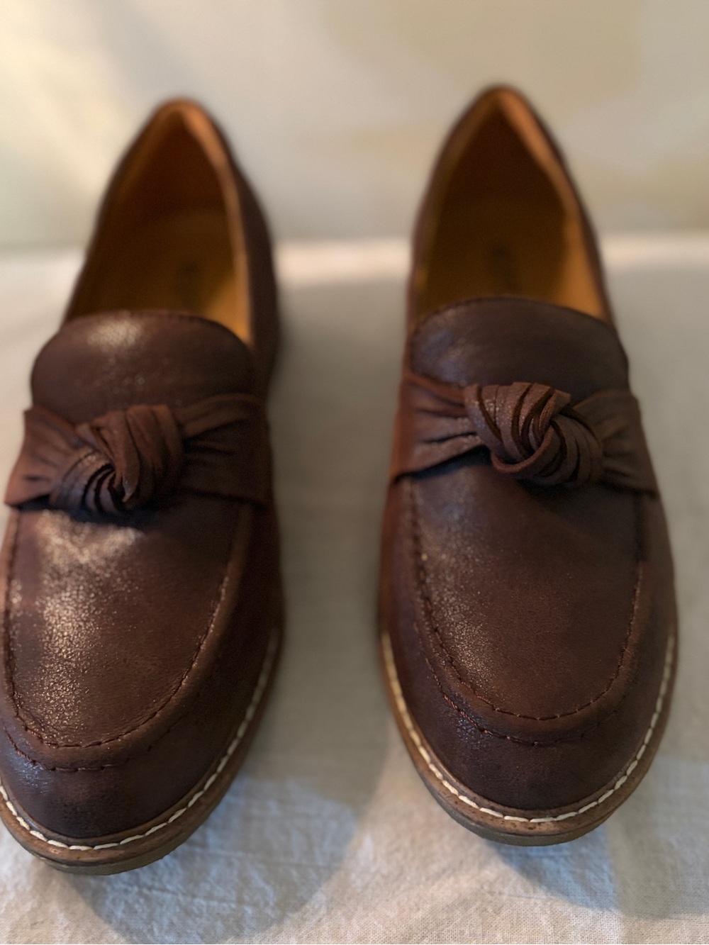 Earth Shoes Jayde Brown Leather Knotted Slip-On Loafers Size 8.5M NWOB
